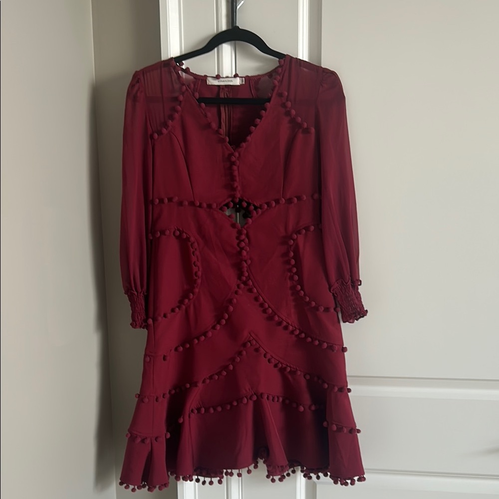 Fun and flirty burgundy Dress with Pom-Pom Detailing